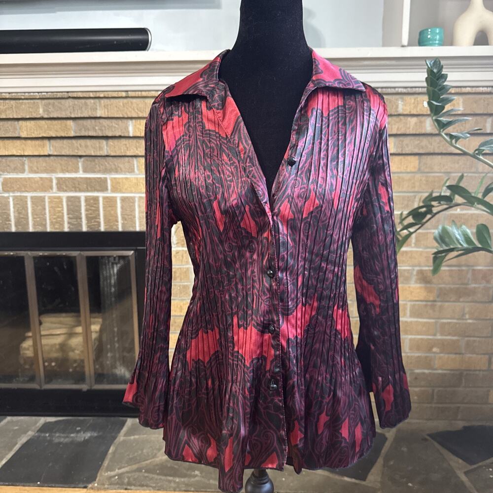 Jaclyn Smith Dark Romance Goth Pleated Victorian Vamp Top Sz M Witchy Peplum
